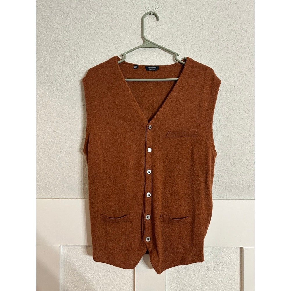 Suitsupply 100% Cashmere Vest Mens Large Burnt Orange Button Cardigan Knit L